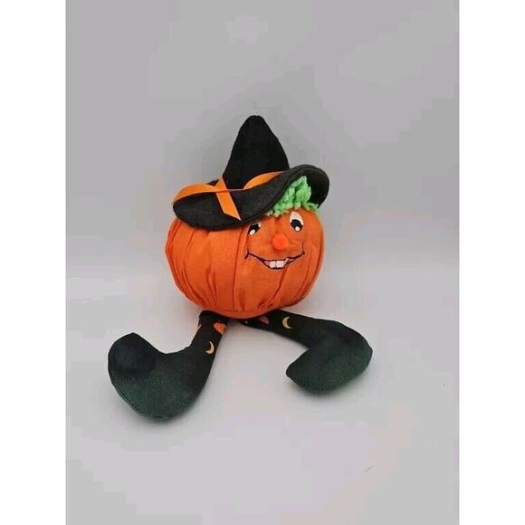 Vintage Halloween Witch Pumpkin Plush - Hand Painted Face - Picture 1 of 3